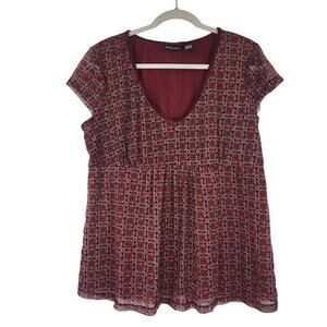 New York & Co. Maroon Black Babydoll Lined Top Women's XL Whimsygoth